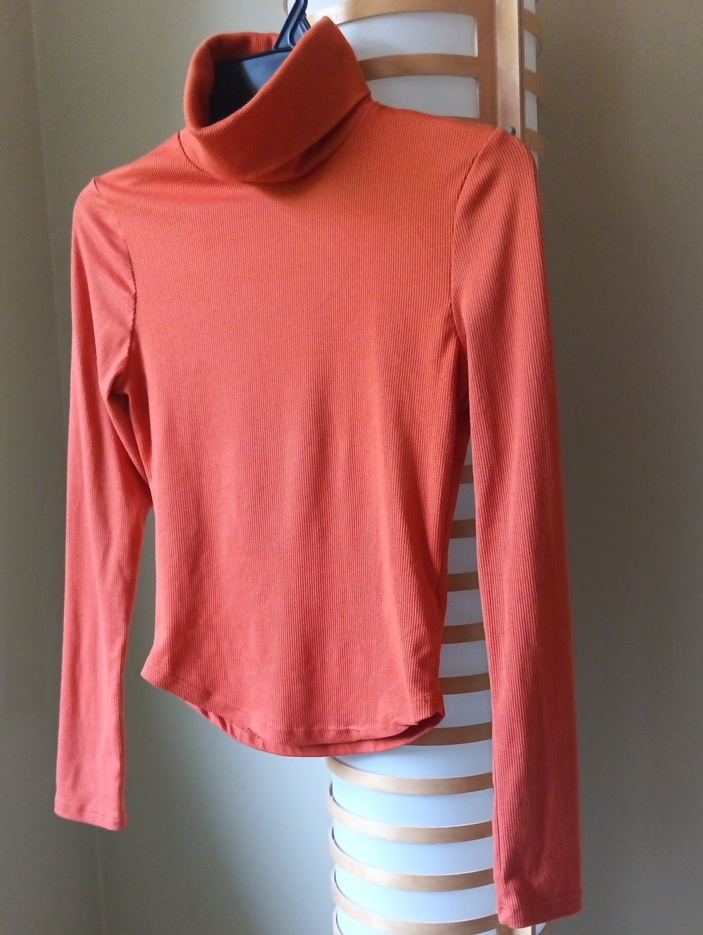 P14-16" L19" Streetwear Society Orange Ribbed Turtleneck Long Sleeve Top